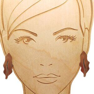 Leaf-Shaped Copper Post Earrings with Abstract Design Vintage